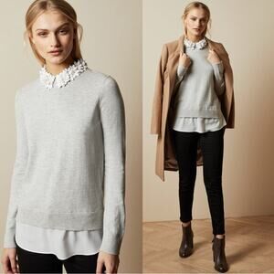 Ted Baker Nansea Floral Collar Mockable Sweater Size XL Faux Shirt Dainty Silk